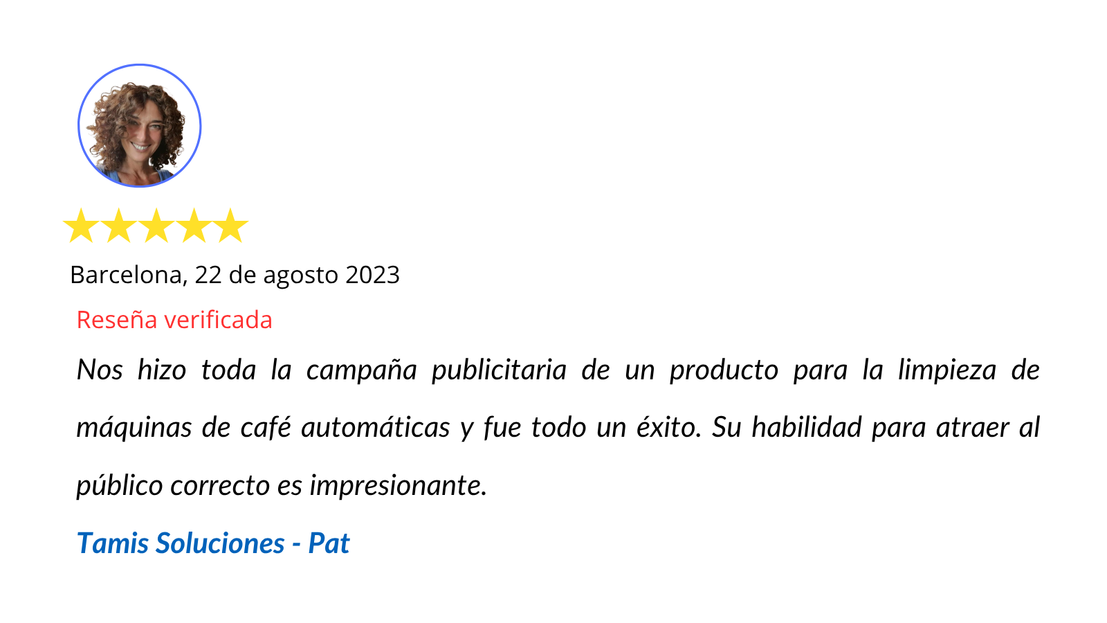 Testimonio reseña positiva cliente 1