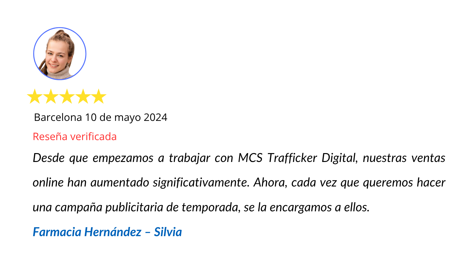 Testimonio reseña positiva cliente 2