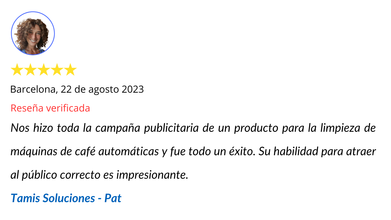 Testimonio reseña cliente satisfecho 1