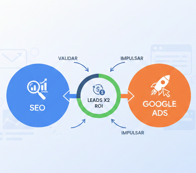 Infografía del modelo VVI para combinar SEO y Google Ads para captación de leads en servicios B2B.